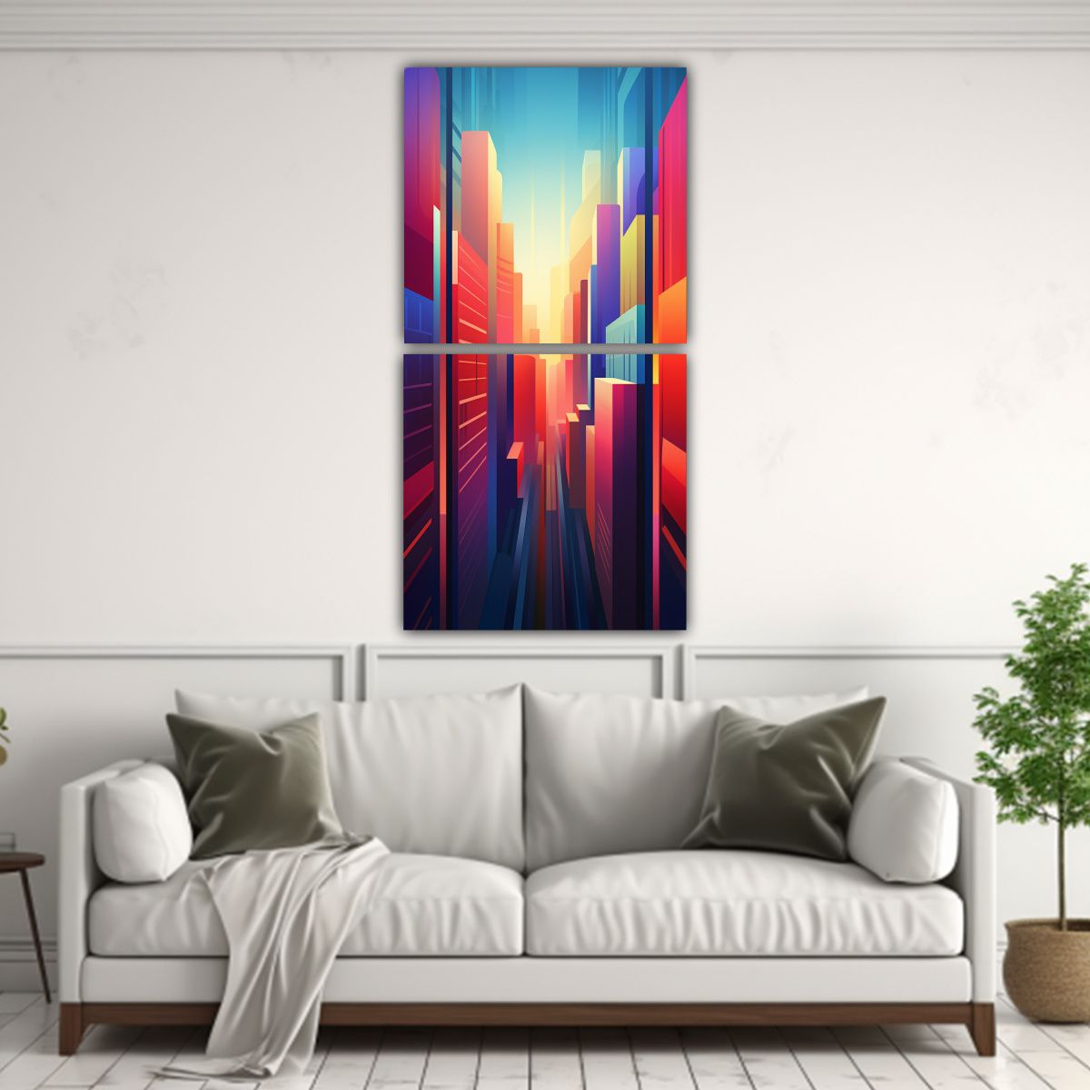 GENERICO - Cuadro Acuarela Ciudad Moderna Skyline Pintura 80x160 Cm