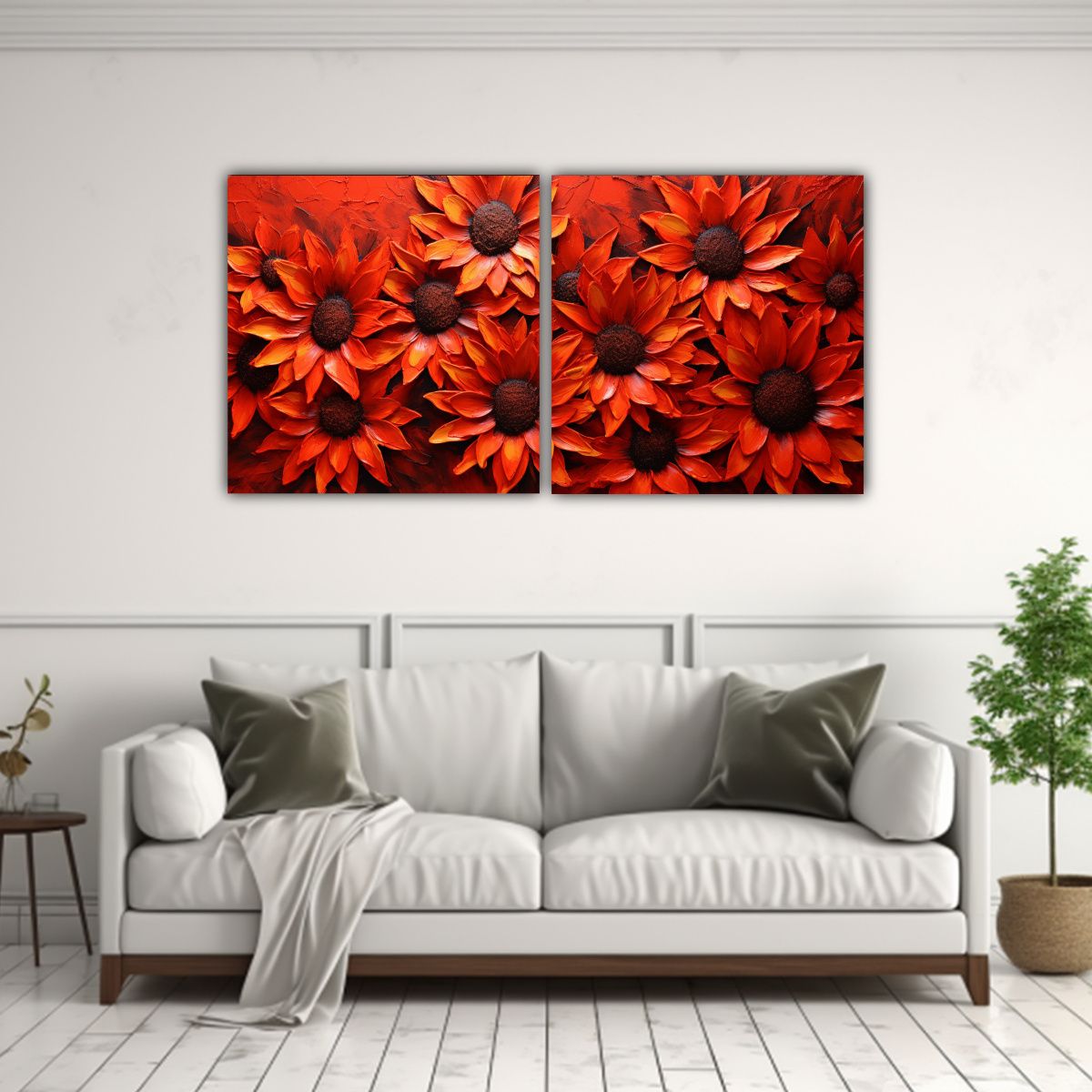 GENERICO - Cuadros Composición Adorno Sol Rojo Pintura En 140x70 Cm