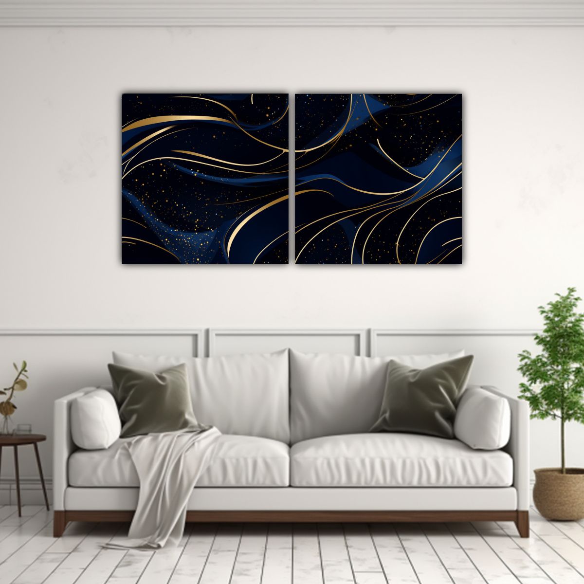 GENERICO - Dos Telas En Bastidor Imagen Alegría En Azul 160x80 Cm