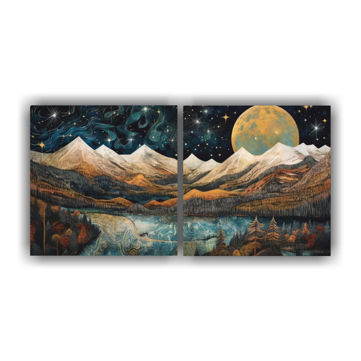 GENERICO - Pintura Tema Elegancia Con Luna Y Montañas 160x80 Cm