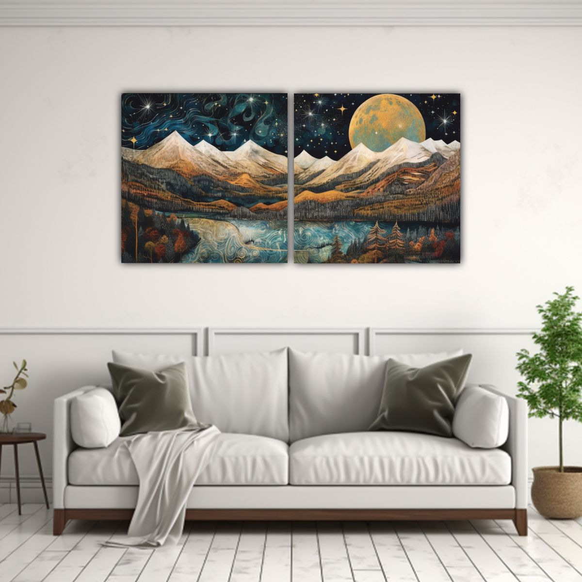 GENERICO - Pintura Tema Elegancia Con Luna Y Montañas 160x80 Cm