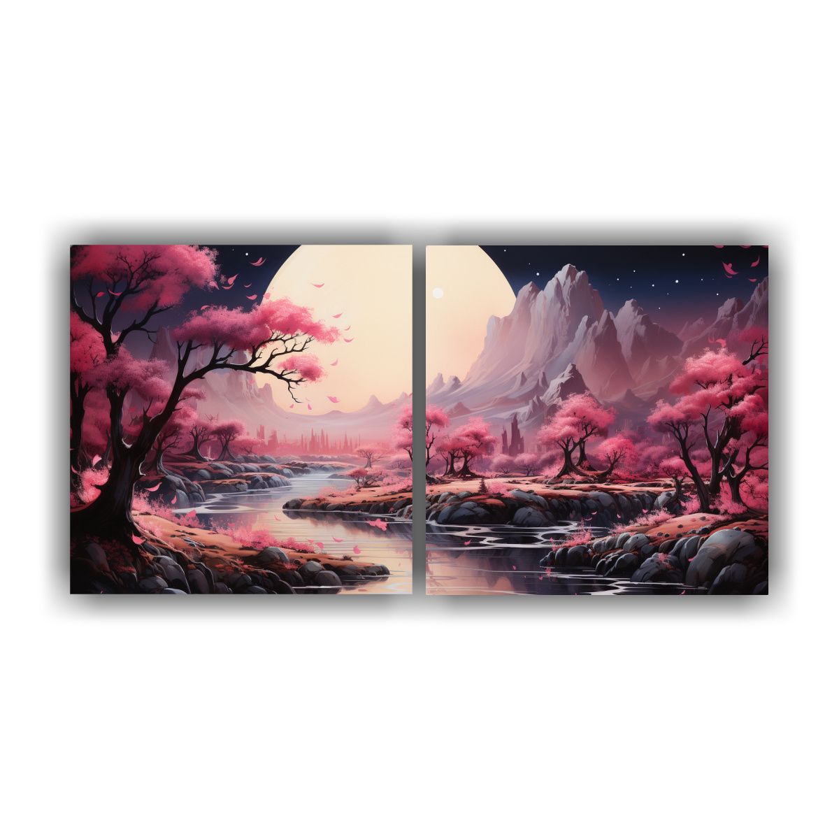 GENERICO - Cuadro De Paisaje Con Luna Y Montañas 120x60 Cm