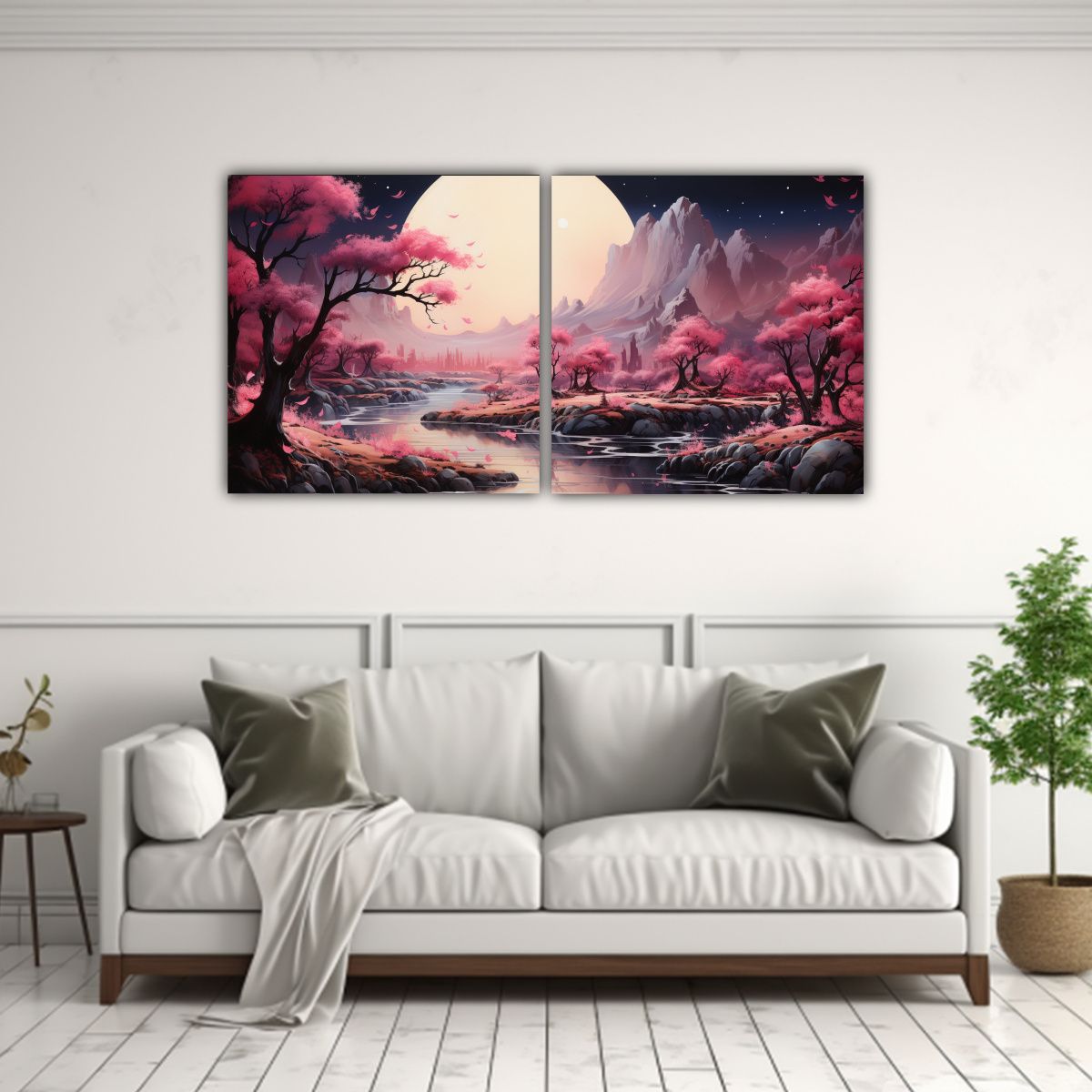 GENERICO - Cuadro De Paisaje Con Luna Y Montañas 120x60 Cm
