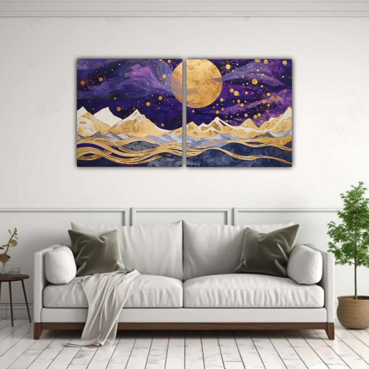 GENERICO - Pintura Vanguardia Con Luna Y Montañas 140x70 Cm