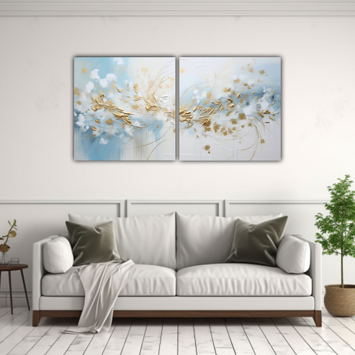 GENERICO - Conjunto 2 Telas En Bastidor Acuarela Blanca Y 160x80 Cm