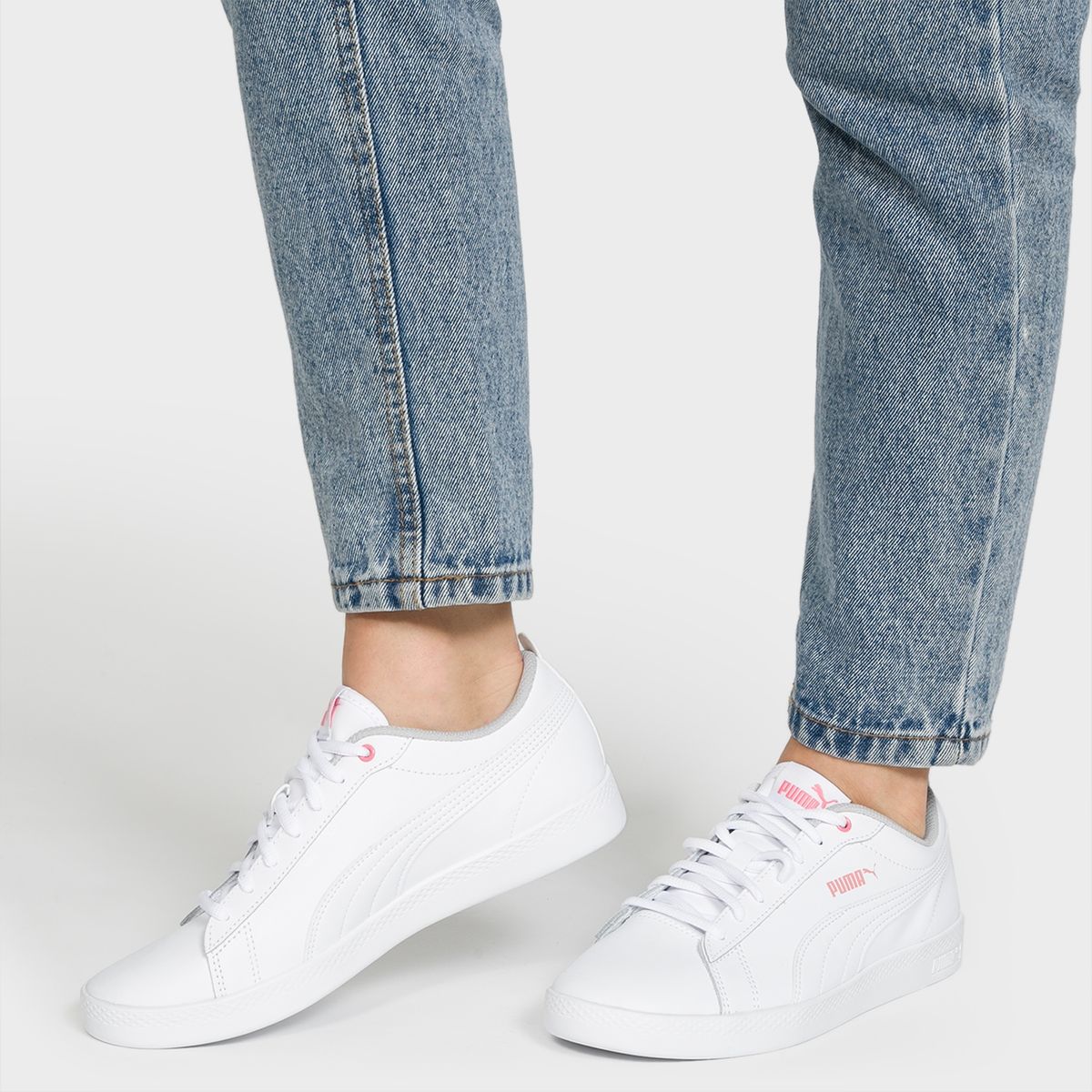 PUMA - Smash V2 L Zapatilla Urbana Mujer Cuero Blanco Puma