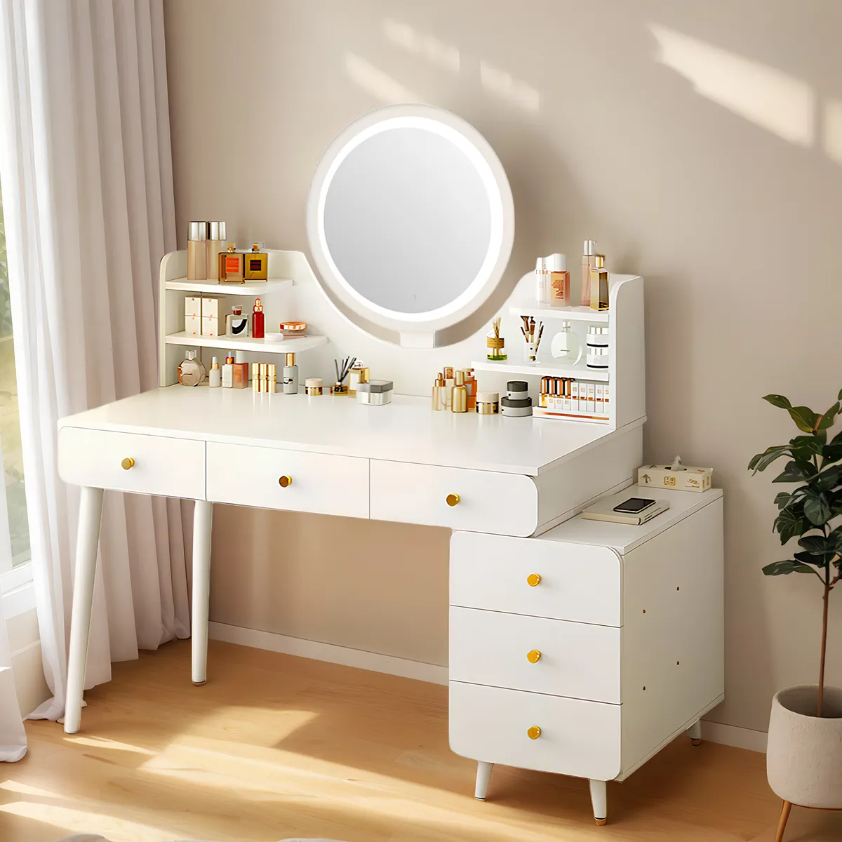 ROHE - Tocador Espejo Con Luz Ajustable (100-115) x 40 x 135CM Blanco