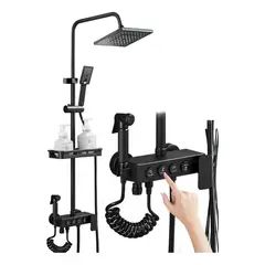 KUANGYE - Ducha Columna Negra Push Boton Set 4 Funciones 3 Engranajes