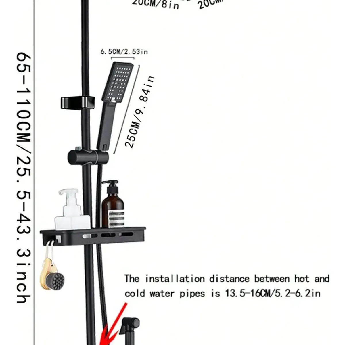 KUANGYE - Sistema de ducha expuesto negro mate 4 función canilla de ducha giratorio de 20cm