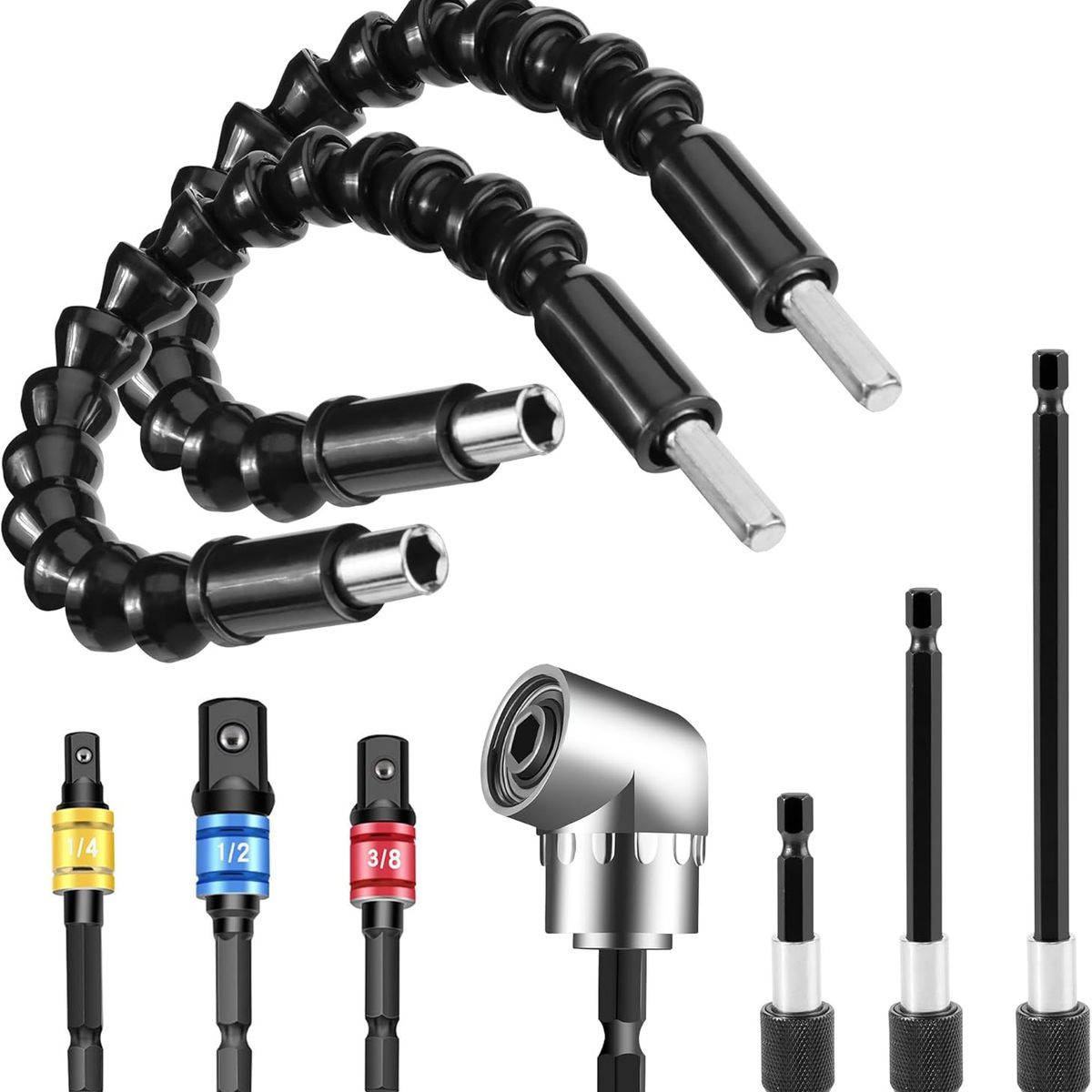 9pcs Extension Flexible Atornillador Dado Angulo Herramienta, marca KUANGYE - Foto Principal