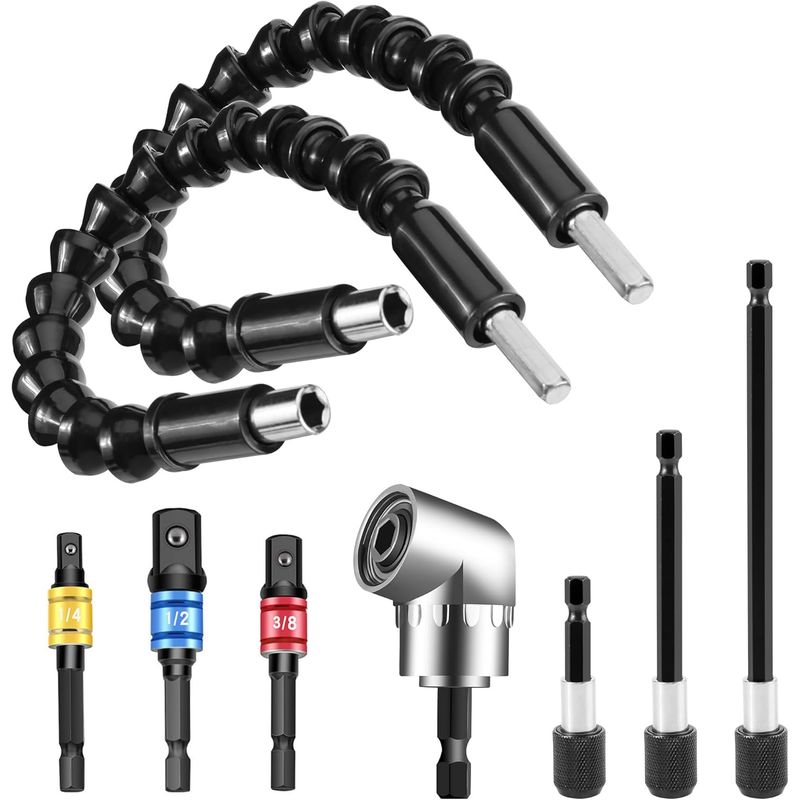 KUANGYE - 9pcs Extension Flexible Atornillador Dado Angulo Herramienta