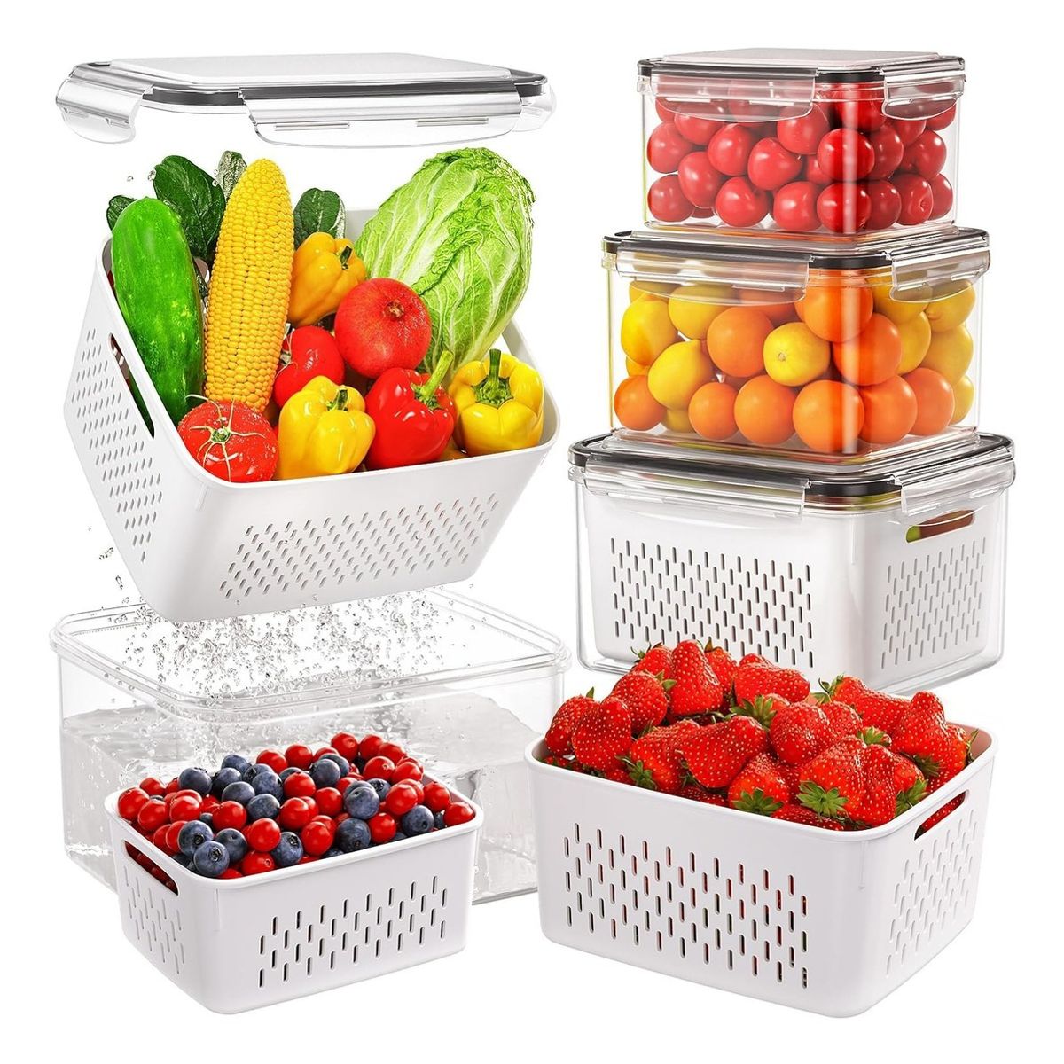 EVERSO - Set 5 Organizador De Refrigerador Cocina Con Tapa De Plastic