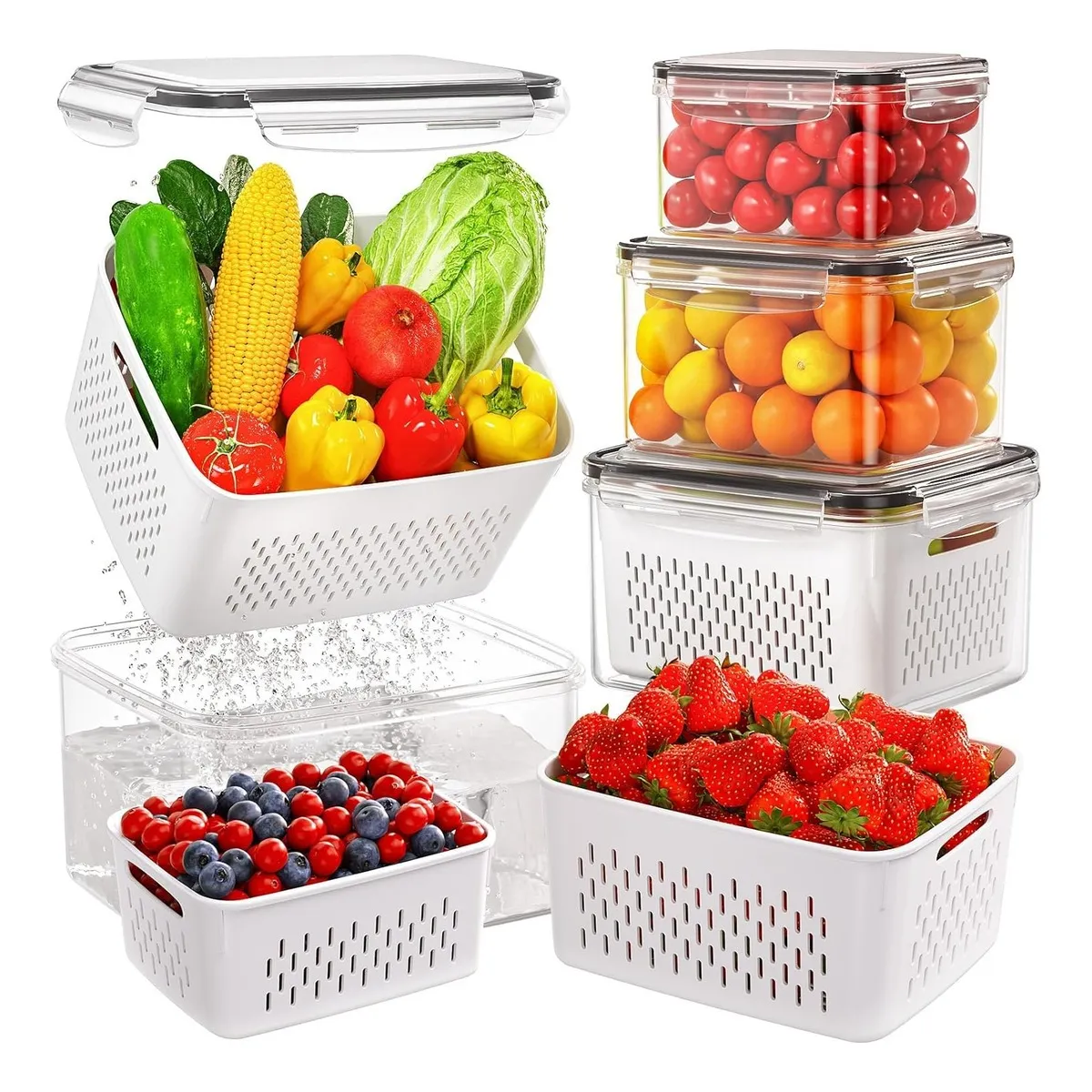 EVERSO - Set 5 Organizador De Refrigerador Cocina Con Tapa De Plastic