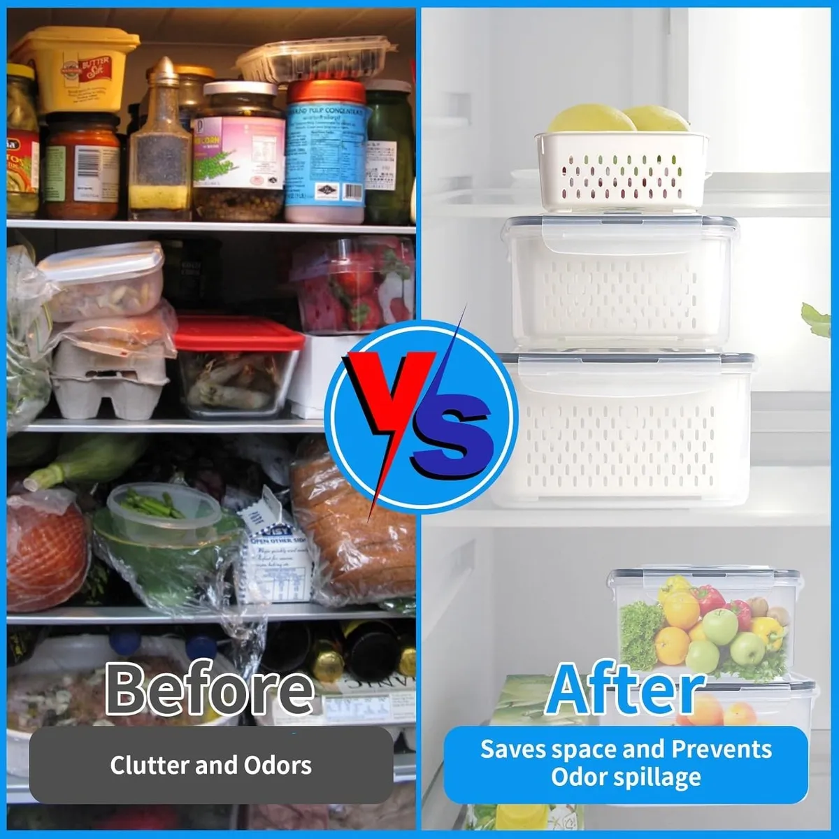 EVERSO - Set 5 Organizador De Refrigerador Cocina Con Tapa De Plastic