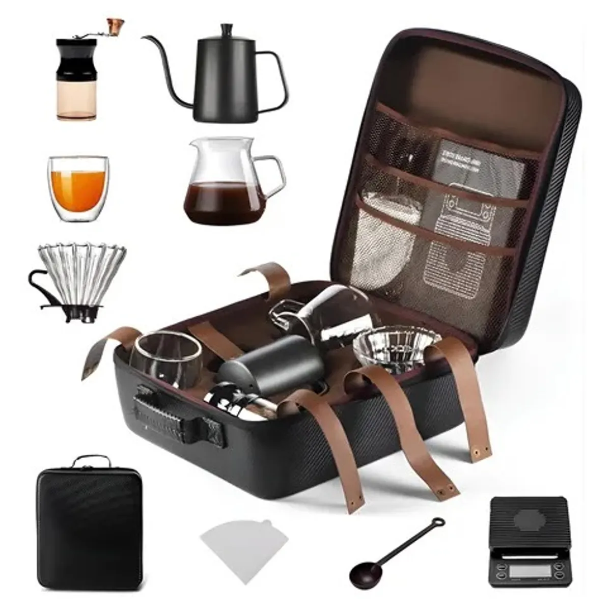 EVERSO - Kit De Cafetera Manual 9 Piezas Portatil Para Camping Viajes