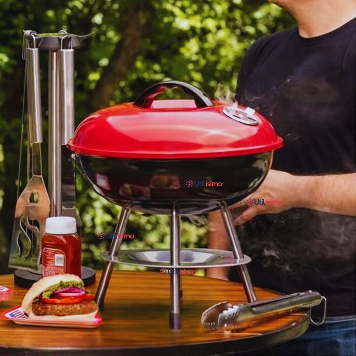 LINE - Mini Parrillera Portátil a Carbón Acero Inoxidable Camping Hogar