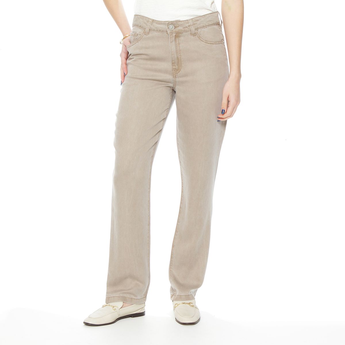 WADOS - PANTALON RECTO LYOCELL TIRO ALTO PRETINA BASICA 1 BOTON