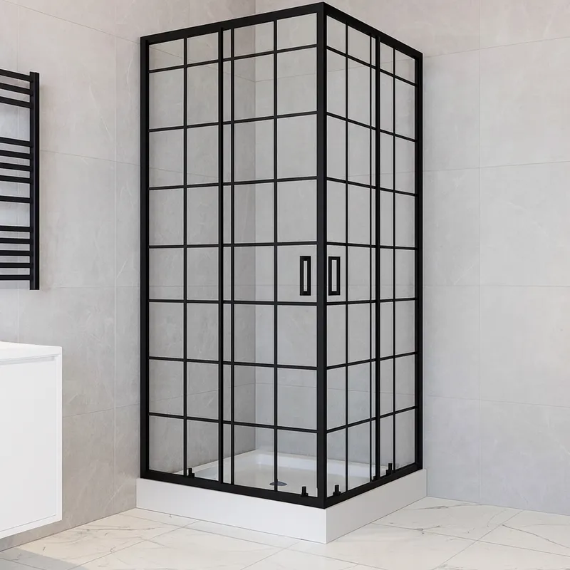 JOYTEK - Shower Door Joytek Recto Cuadros Negros 80x80x198cm con Receptáculo