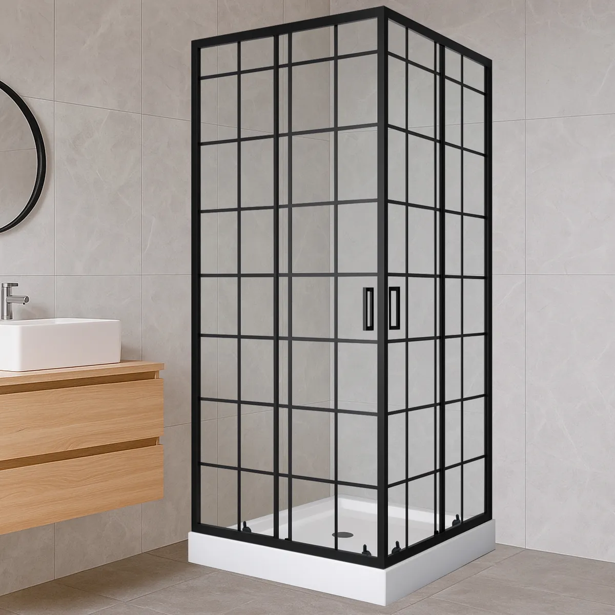 JOYTEK - Shower Door Joytek Recto Cuadros Negros 80x80x198cm con Receptáculo