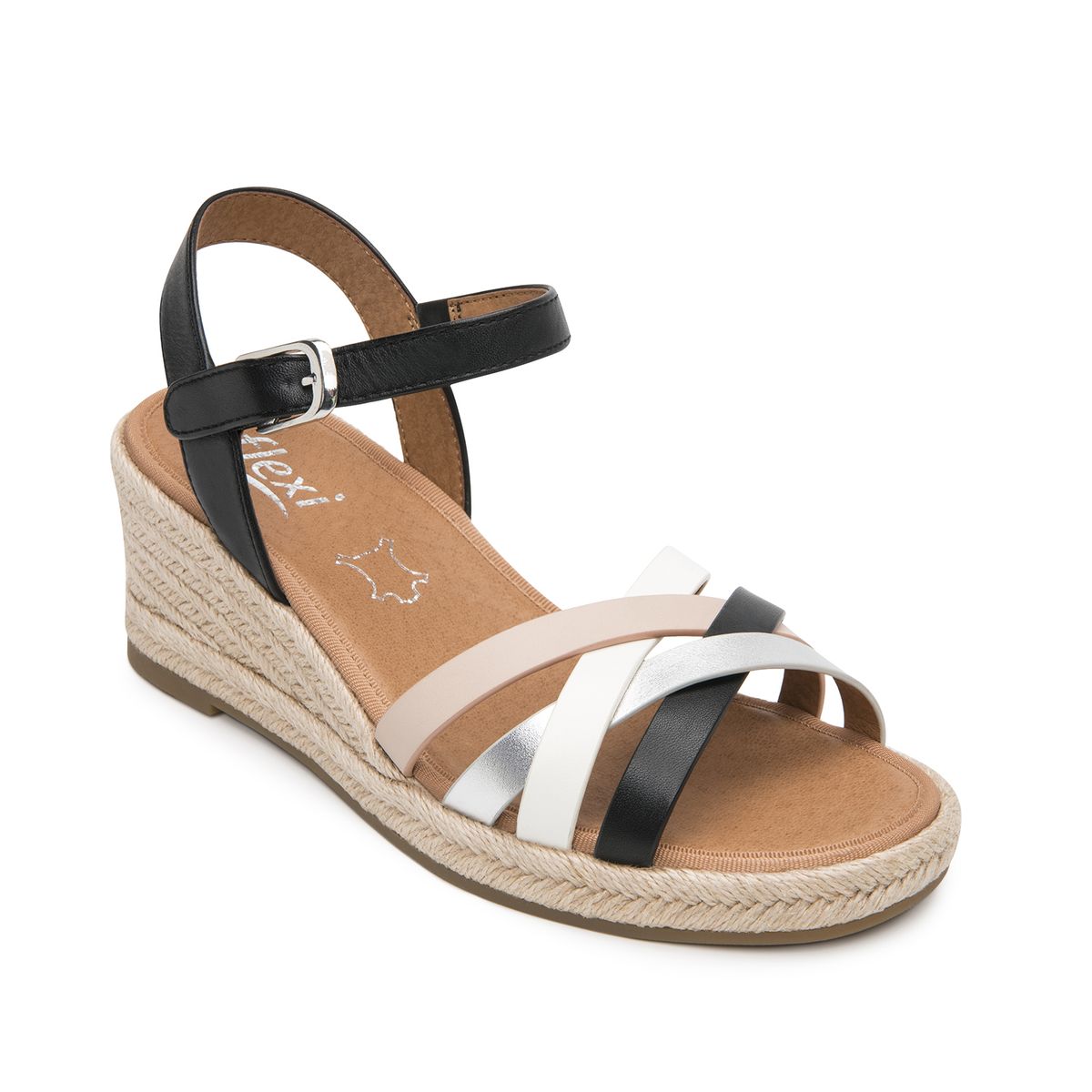 FLEXI - Sandalia Mujer Merida 135402 Negro Y Blanco Flexi