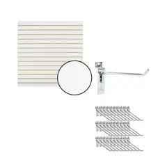 CITYSHOP - Pack Panel Ranurado color Blanco + 30 Ganchos de 15 cm