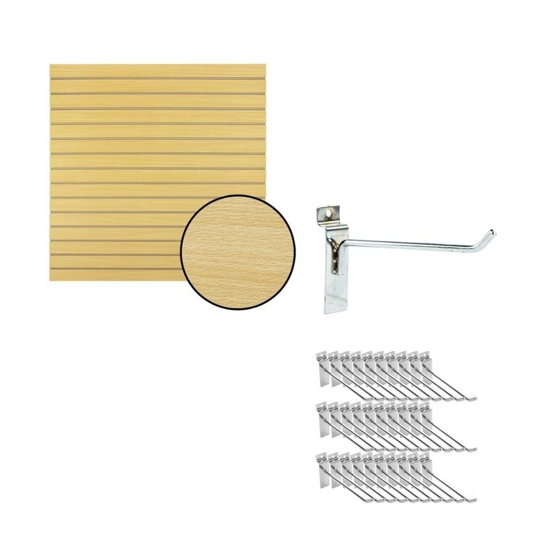 CITYSHOP - Pack Panel Ranurado color Café Claro + 30 Ganchos de 15 cm