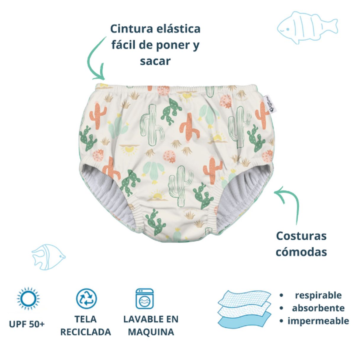GREEN SPROUTS - Pañal de Agua Reutilizable Cactus Green Sprouts 12m