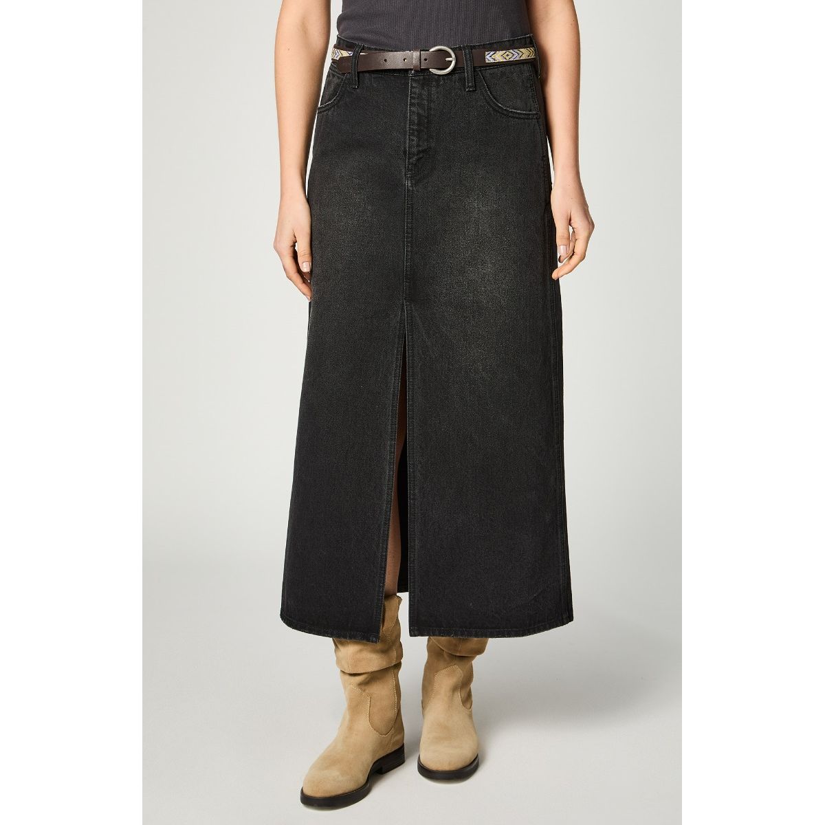 WRANGLER - Falda Mujer Denim Maxi Skirt Black