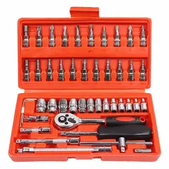 GENERICO - Set Caja Juego Herramienta Dados 46 Piezas Acero Carbono 1/4