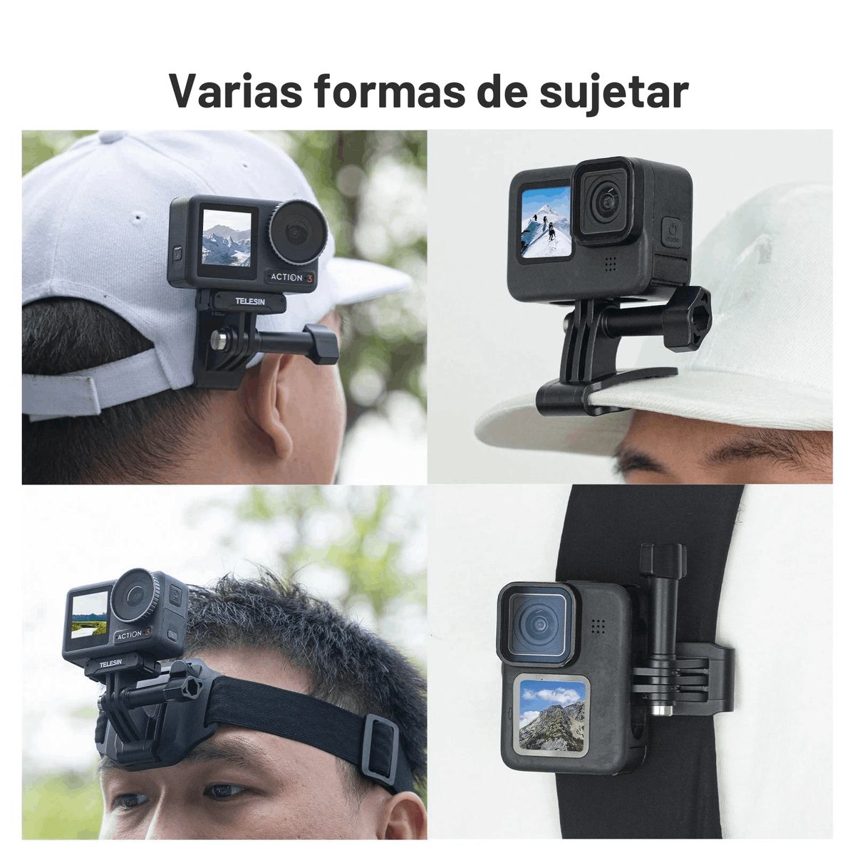 TELESIN - 2x1 Arnés Cabeza + Clip Montaje para Cámara Gopro Insta360