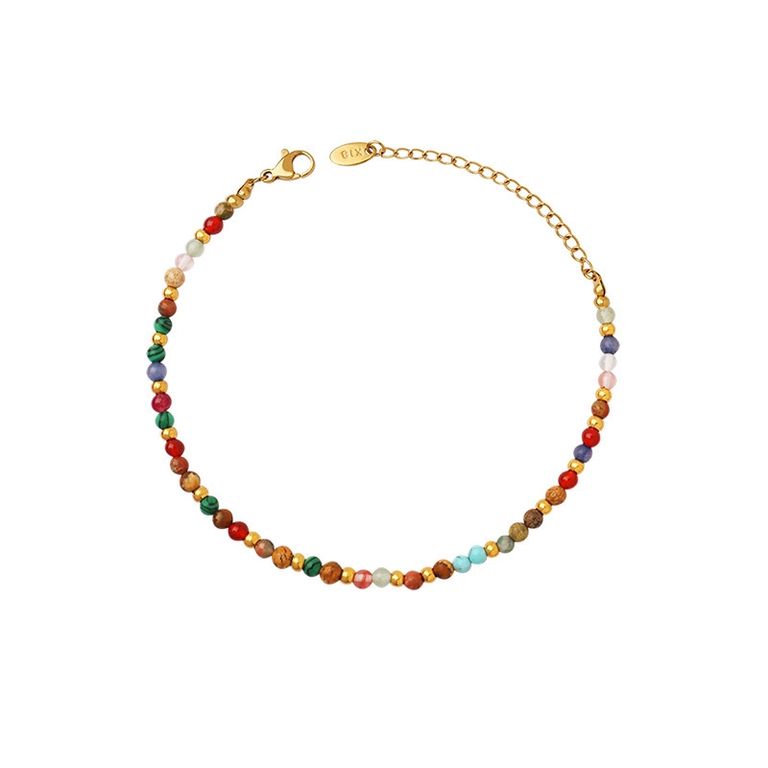 Pulsera Bano Oro Amarillo 18k Piedrecillas Colores Dorado TALLA UNICA