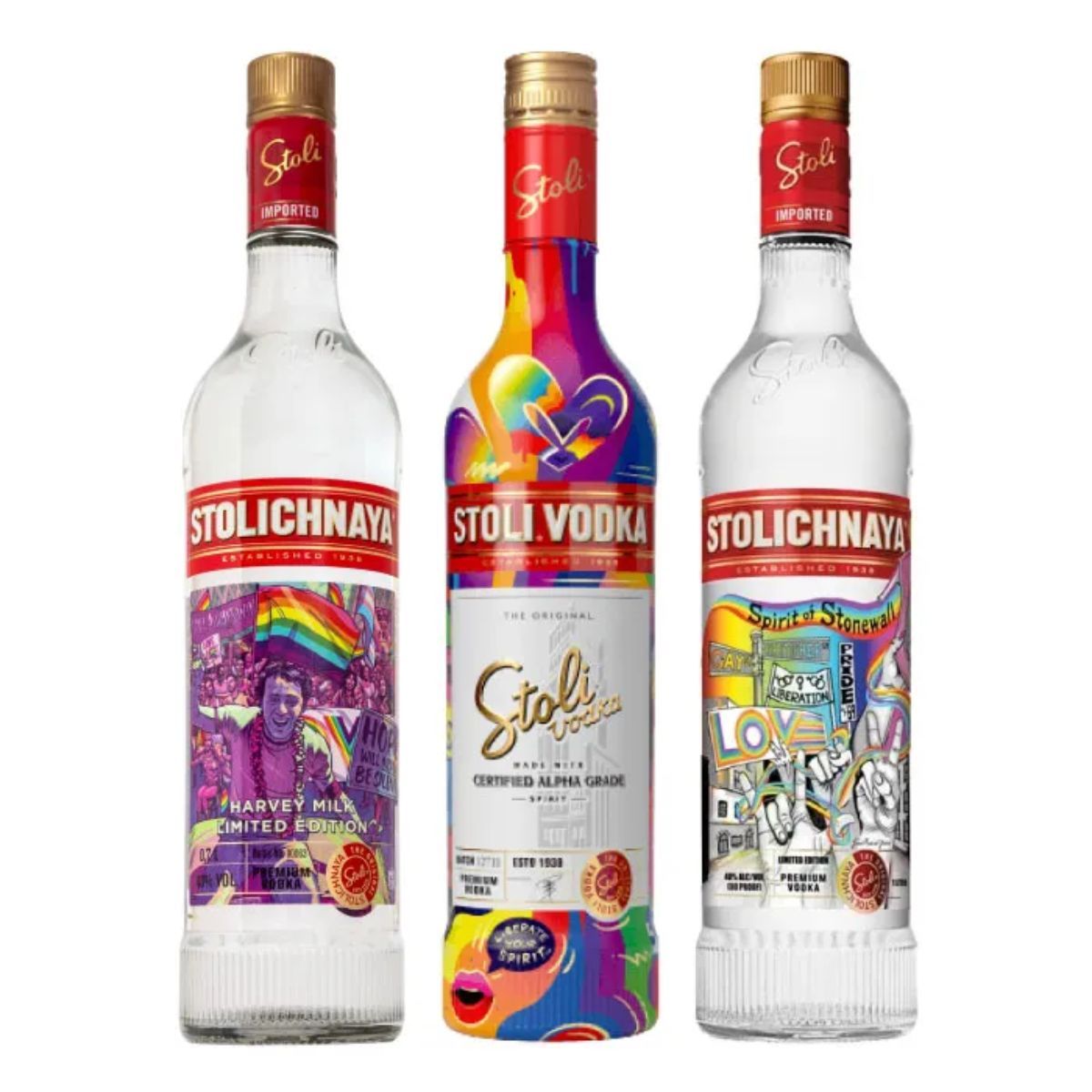 STOLICHNAYA - Pack Vodka Stolichnaya Harvey Milk Edición Especial 750cc
