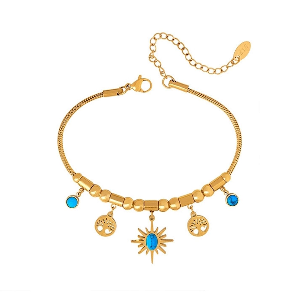 LUX JOYAS - Pulsera Baño Oro Amarillo 18k Árbol Vida Crisocola