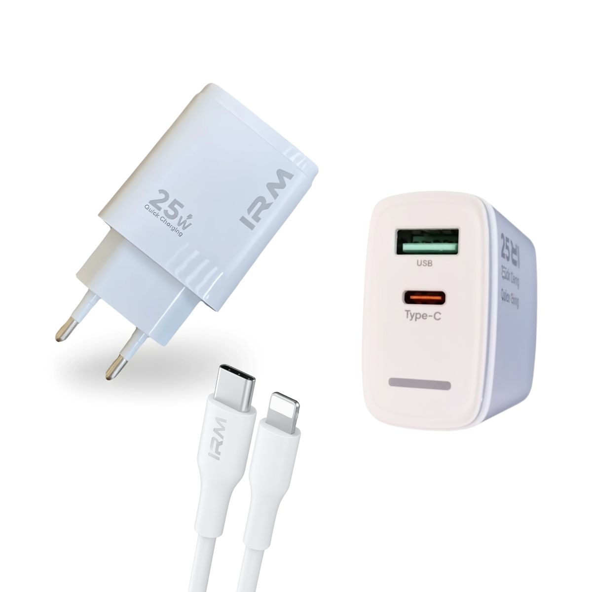 GENERICO - Cargador Carga Rápida 25w Doble Usb Usb-c + Cable Lightning