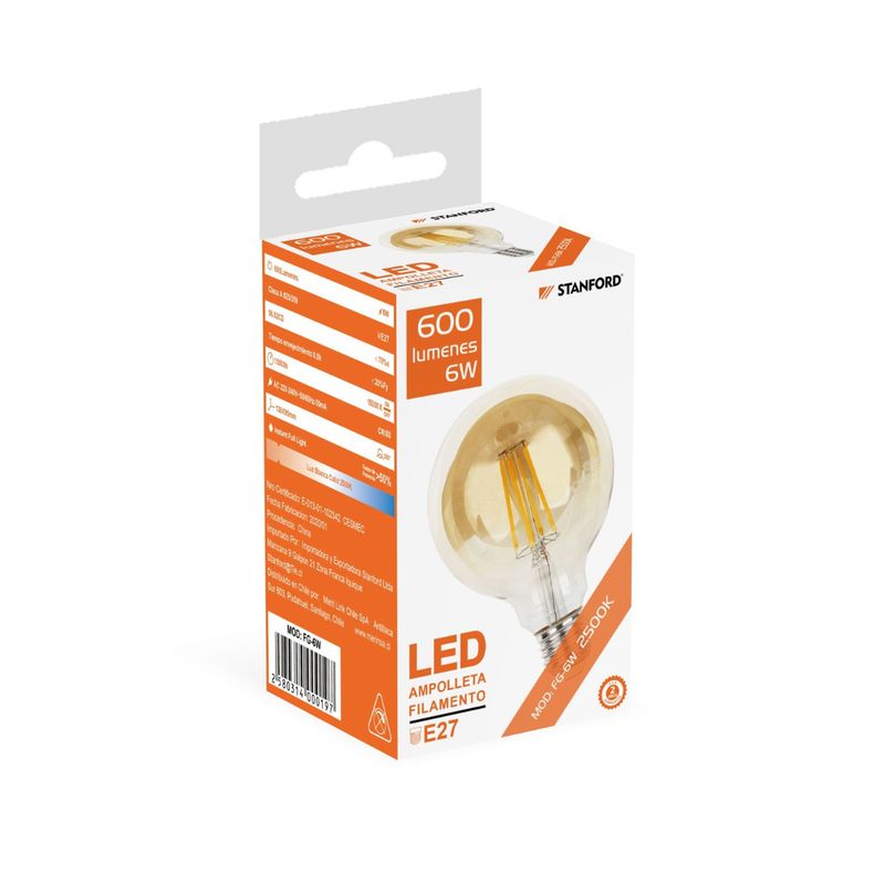 STANFORD - Ampolleta LED Vintage Globo Filamento 6W Luz Cálida