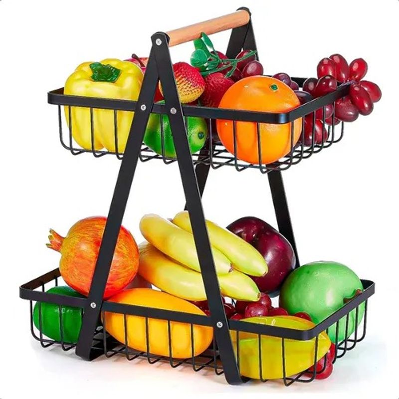 GENERICO - Cesto De Frutas Metálico Frutero De Mesa 2 niveles
