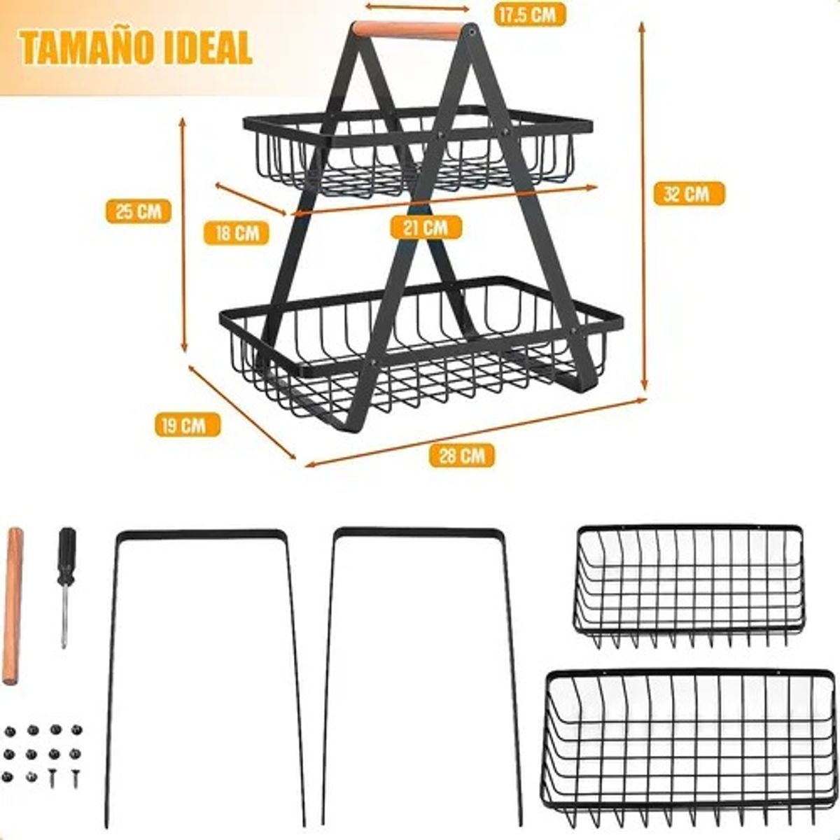 GENERICO - Cesto De Frutas Metálico Frutero De Mesa 2 niveles