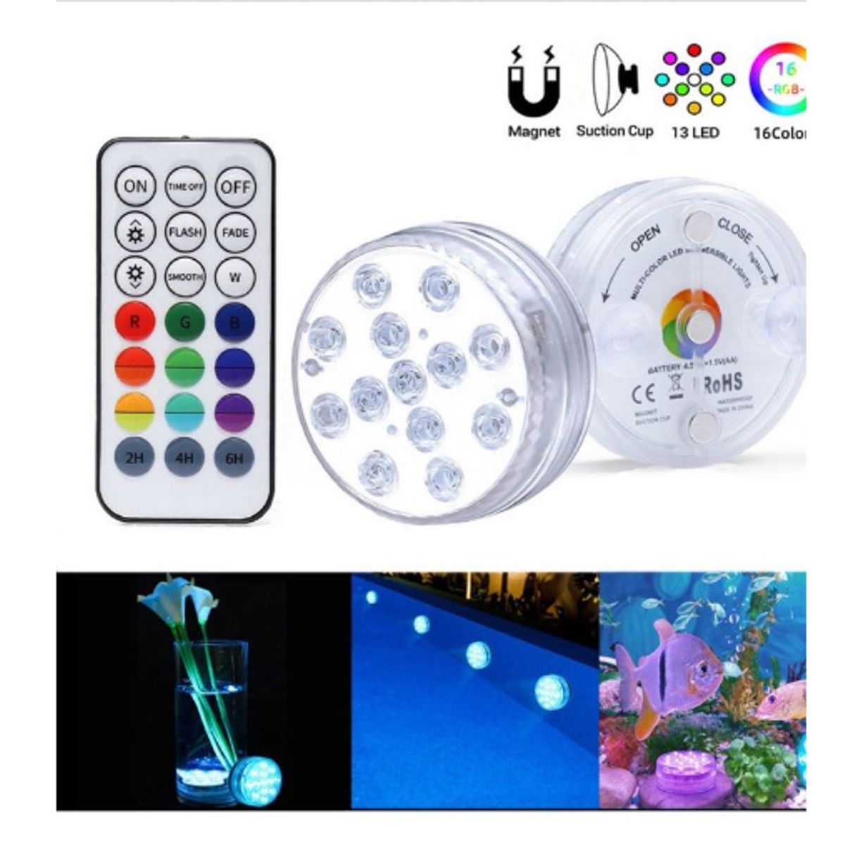 GENERICO - Luz Sumergible LED Para Piscina O Acuario IP68 Pilas AAA