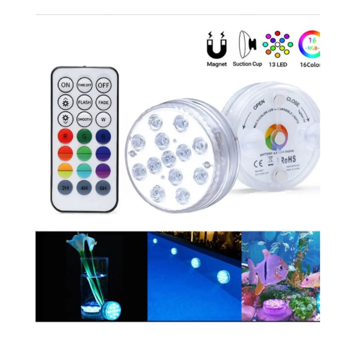 GENERICO - Luz Sumergible LED Para Piscina O Acuario IP68 Pilas AAA