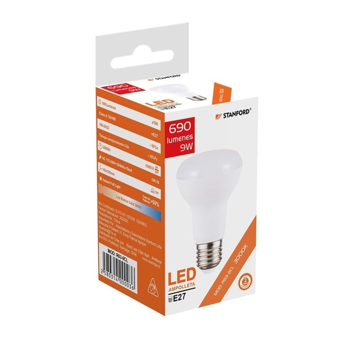 STANFORD - Ampolleta Reflectora LED 9W Luz Calida