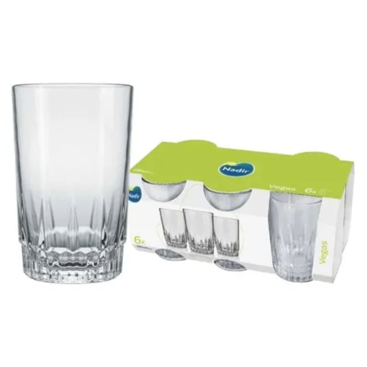 NADIR - Set 6 Vasos Vidrio 240mL Modelo Vegas Resistentes Hogar