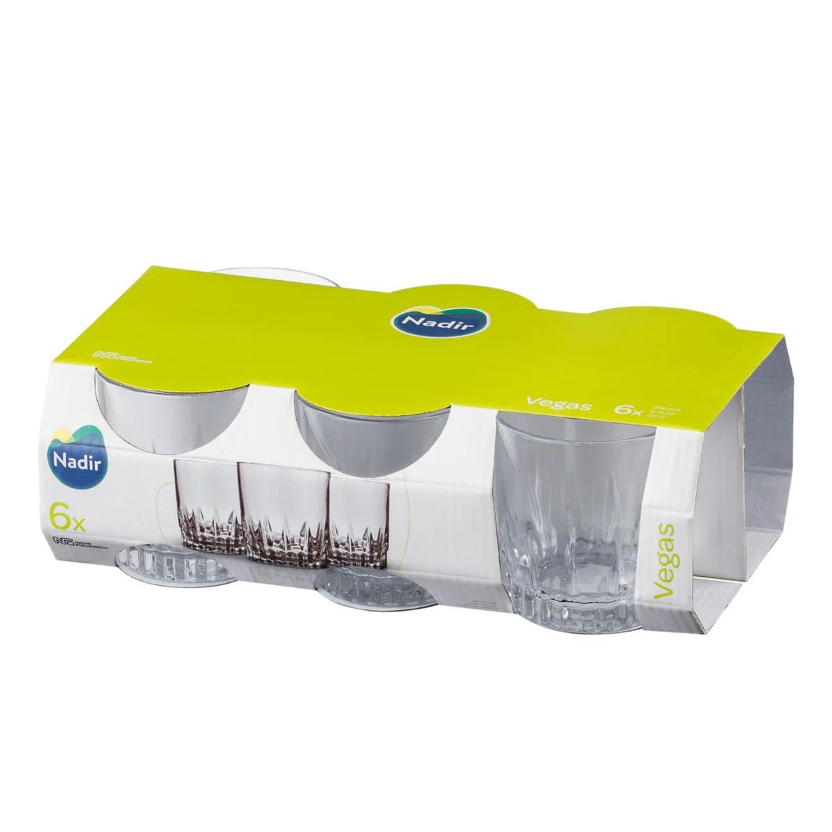 NADIR - Set 6 Vasos Vidrio 290mL Modelo Vegas Duraderos Hogar