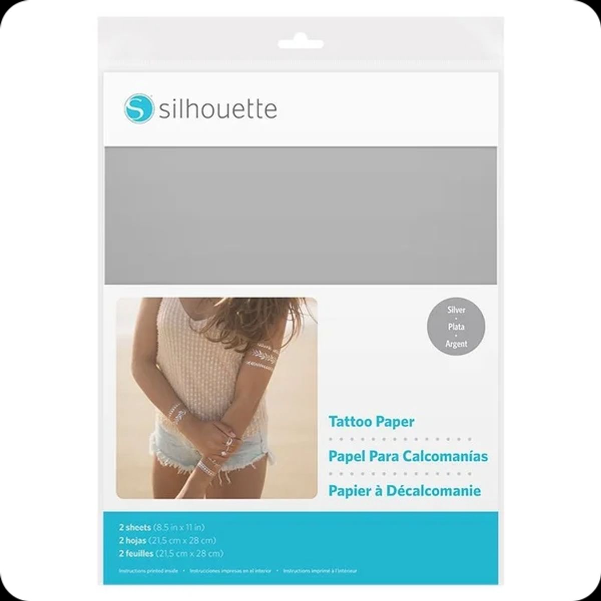 SILHOUETTE - Papel de Tatuaje Temporal Plateado