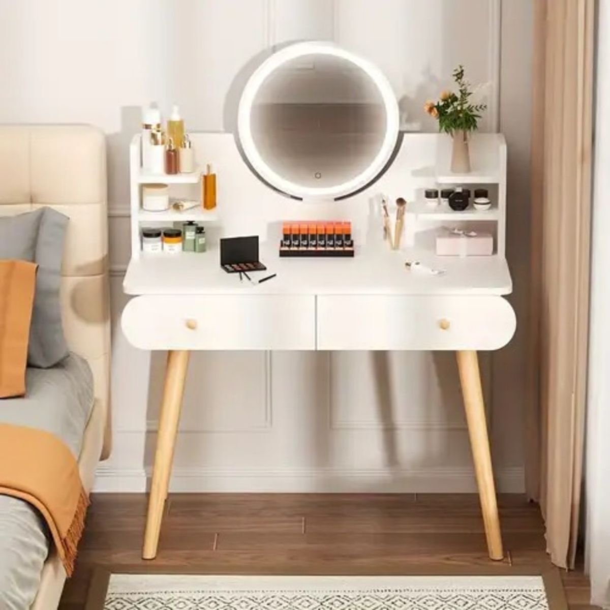 GENERICO - TOCADOR MAQUILLADOR CON LUCES LED  ESPEJO Y 4 CAJONES COLOR BLANCO