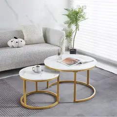 HOME PLANET - Mesas de Centro Anidadas - MDF con diseño Mármol
