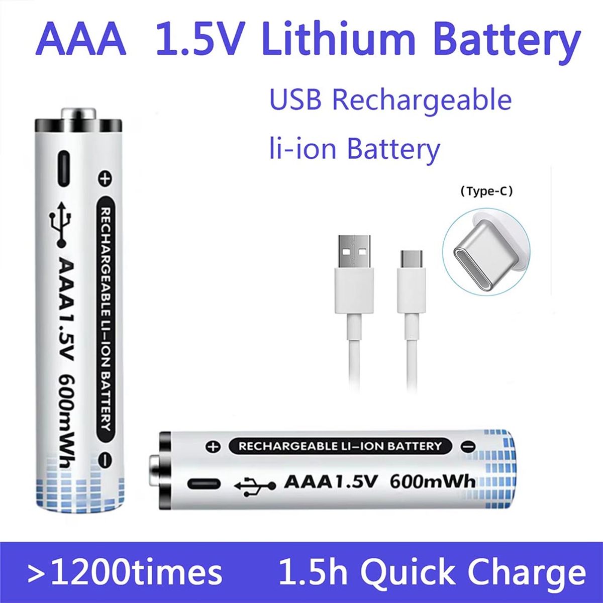GENERICO - Pilas Recargables AAA Puerto USB C