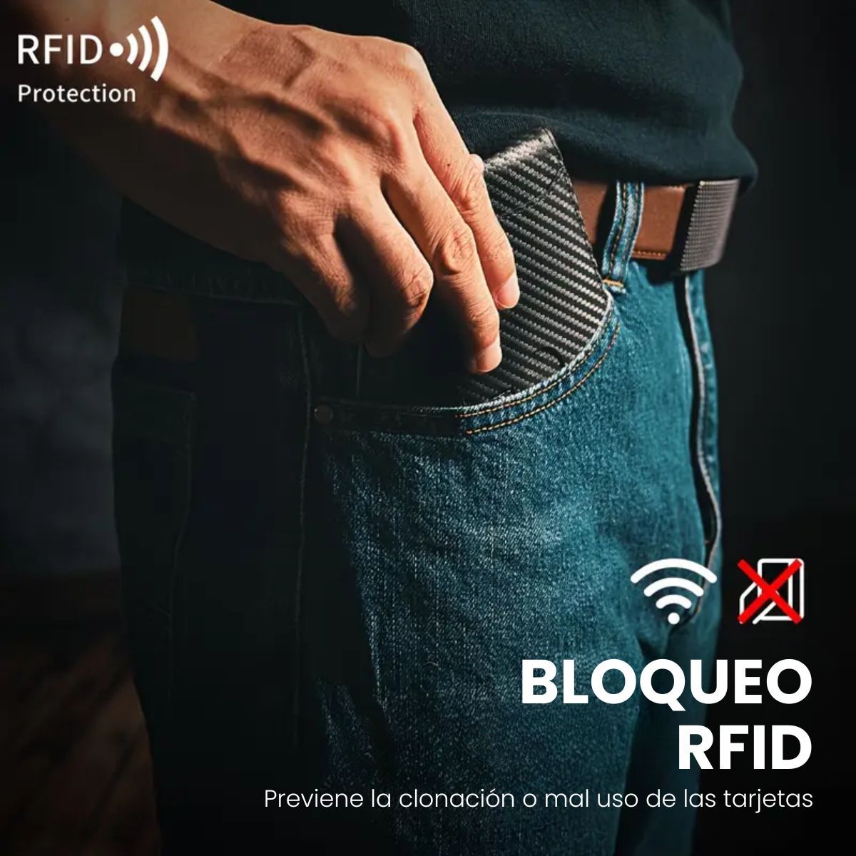 BAZUCA - Billetera Hombre Delgada Fibra De Carbono Con Bloqueo Rfid