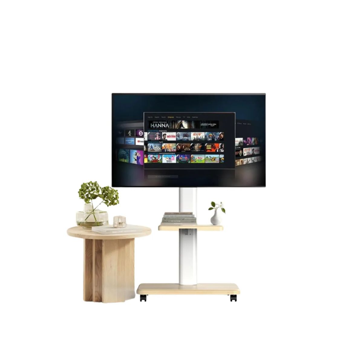 GENERICO - Soporte Tv Rack Movil Con Ruedas 32 A 70 Base Pedestal Stand COLOR BLANCO Beige