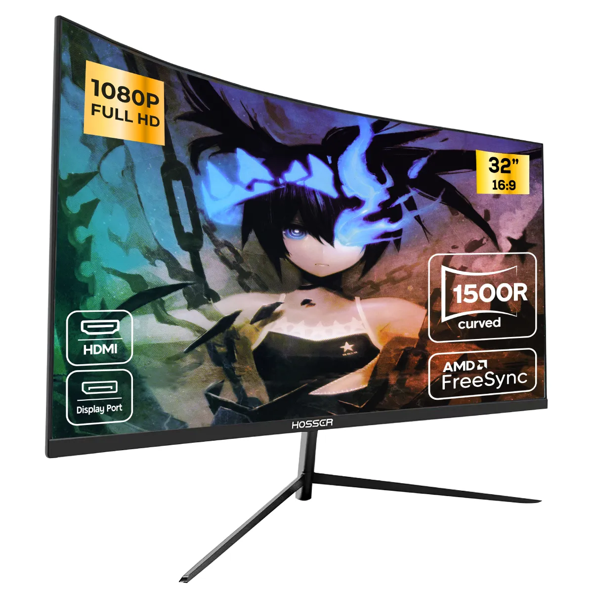 HOSSER - Monitor PC Gamer Curvo 32 Pulgadas Hosser 100hz Fhd 32" Gaming