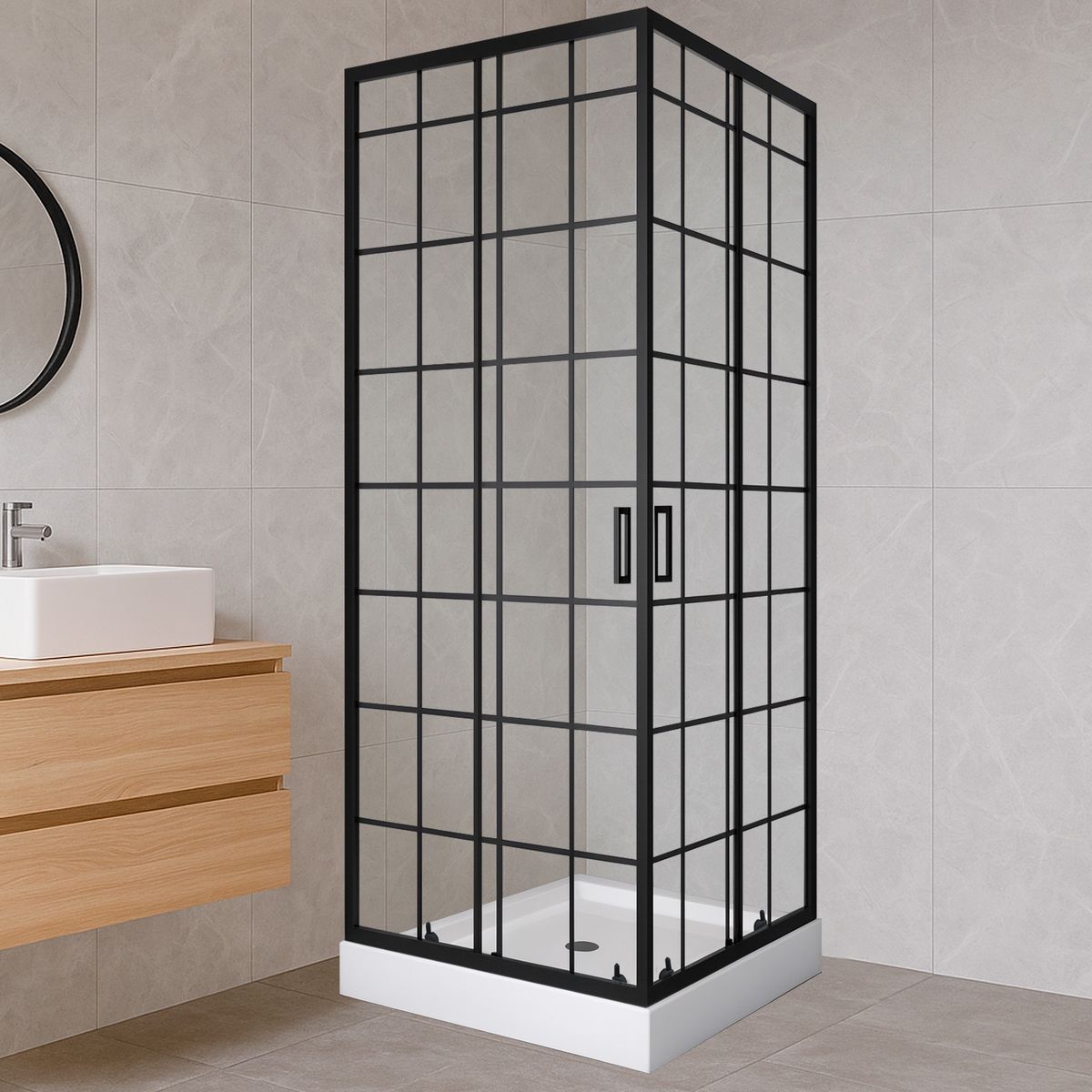 JOYTEK - Shower Door Joytek Recto Cuadros Negros 70x70x198cm con Receptáculo